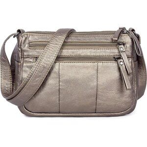 🆕 Volganik Rock PU Leather Shoulder Bag Women Silver Soft Pocketbooks Purse